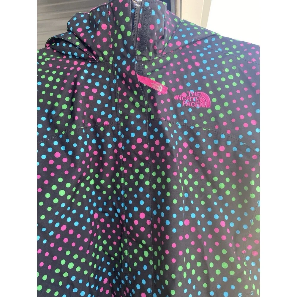The North Face Kids Rain Jacket Polka Dot Black Pink Blue Green Size L 14/16